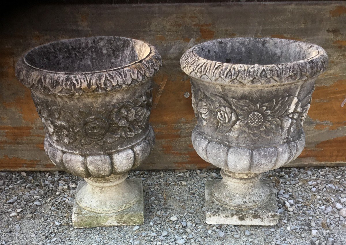 Pair Of Reconstituted Stone Vases