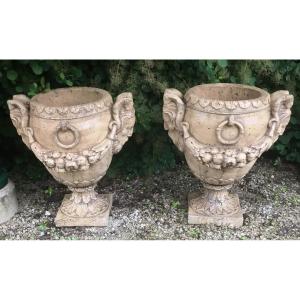 Large Pairs Of Reconstituted Stone Vases