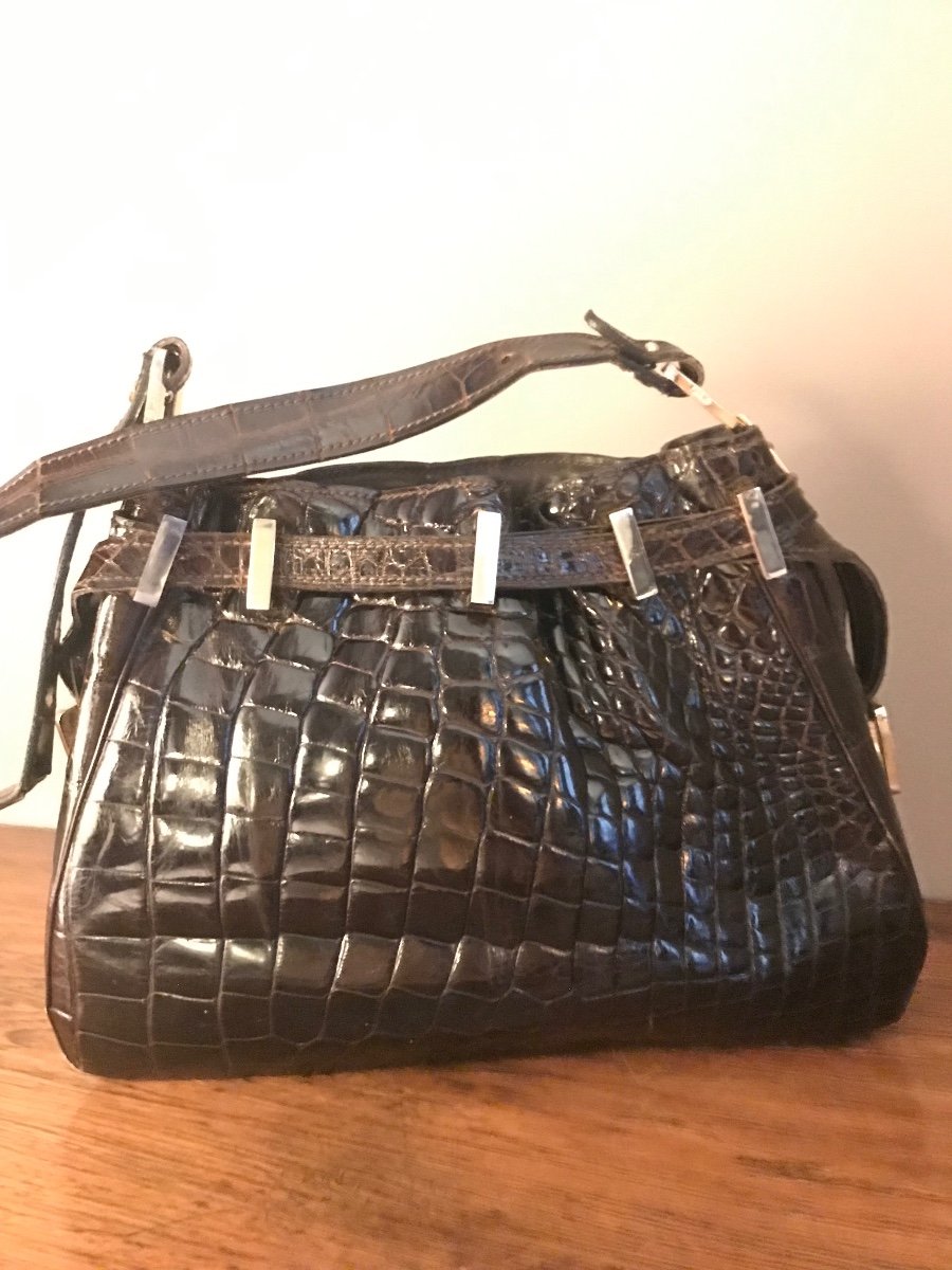 Brown Crocodile Bag 1970s-photo-2