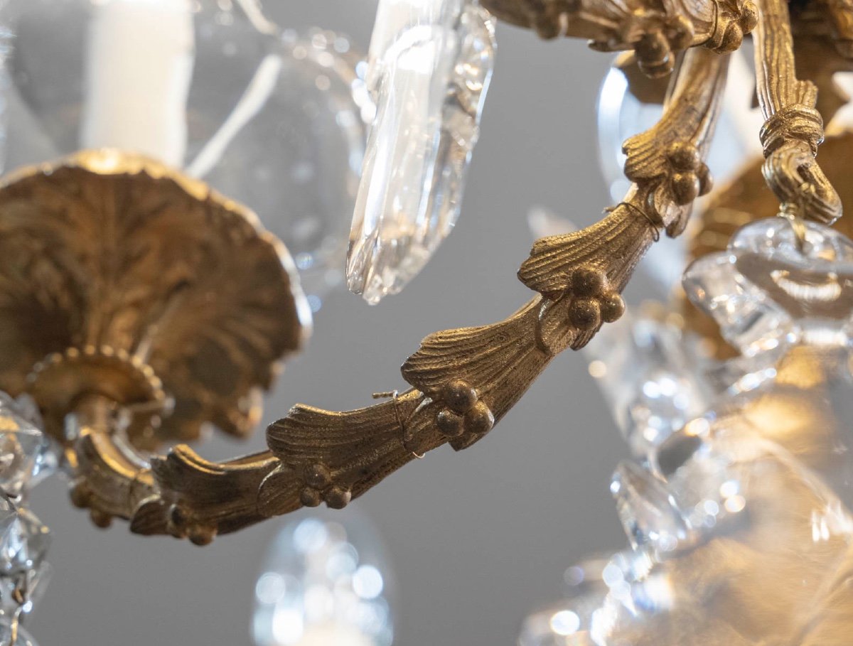 Chandelier In Gilt Bronze And Crystals-photo-3