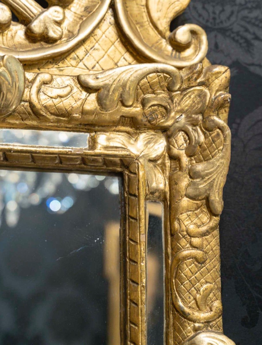 18th Century Mirror With Pediment And Glazing Beads-photo-3