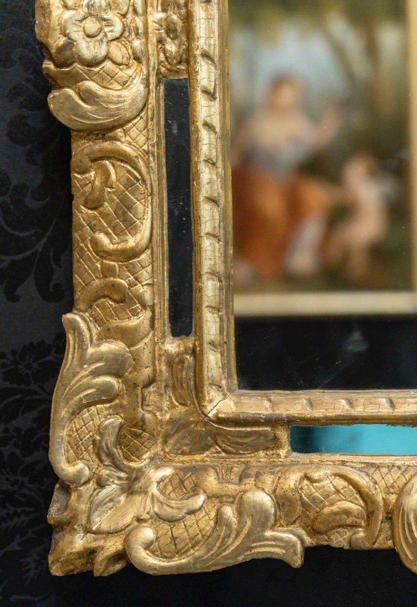 18th Century Mirror With Pediment And Glazing Beads-photo-4