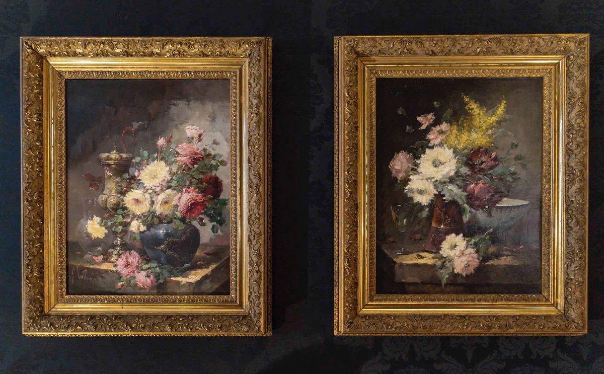 Pair Of Flower Bouquets By G Vallon