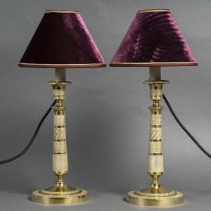 Pair Of Restoration Candlesticks Mounted As Lamps