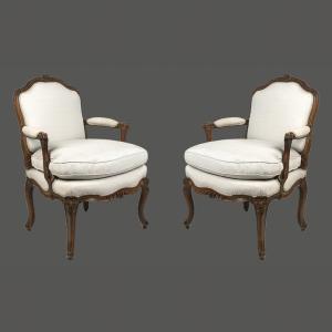 Paire De Fauteuils à Dossier Plat d'Epoque Régence