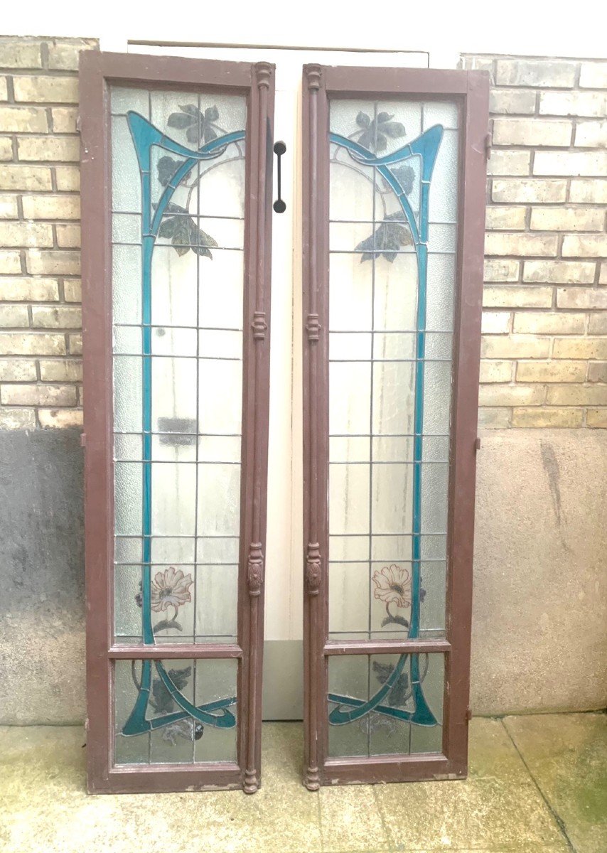 Paire De Vitraux  Art Nouveau-photo-2