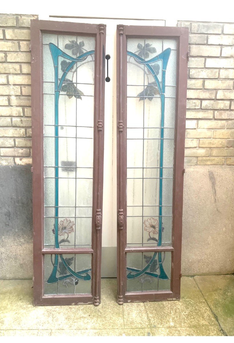 Paire De Vitraux  Art Nouveau