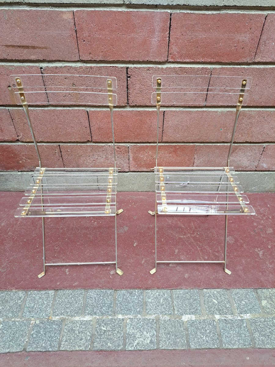 Pair Of Plexiglass Folding Chairs -photo-1
