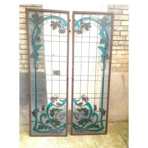 Pair Of Art Nouveau Stained Glass Windows