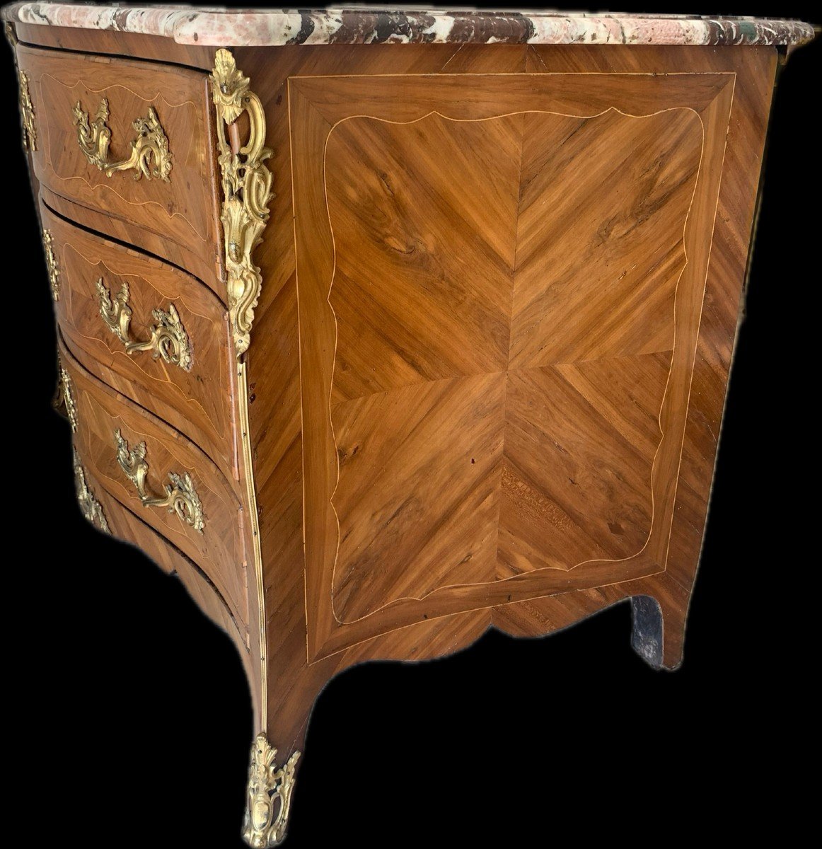 Commode Marquetée Bois Fruitier Epoque Louis XV  - Lyon-photo-2