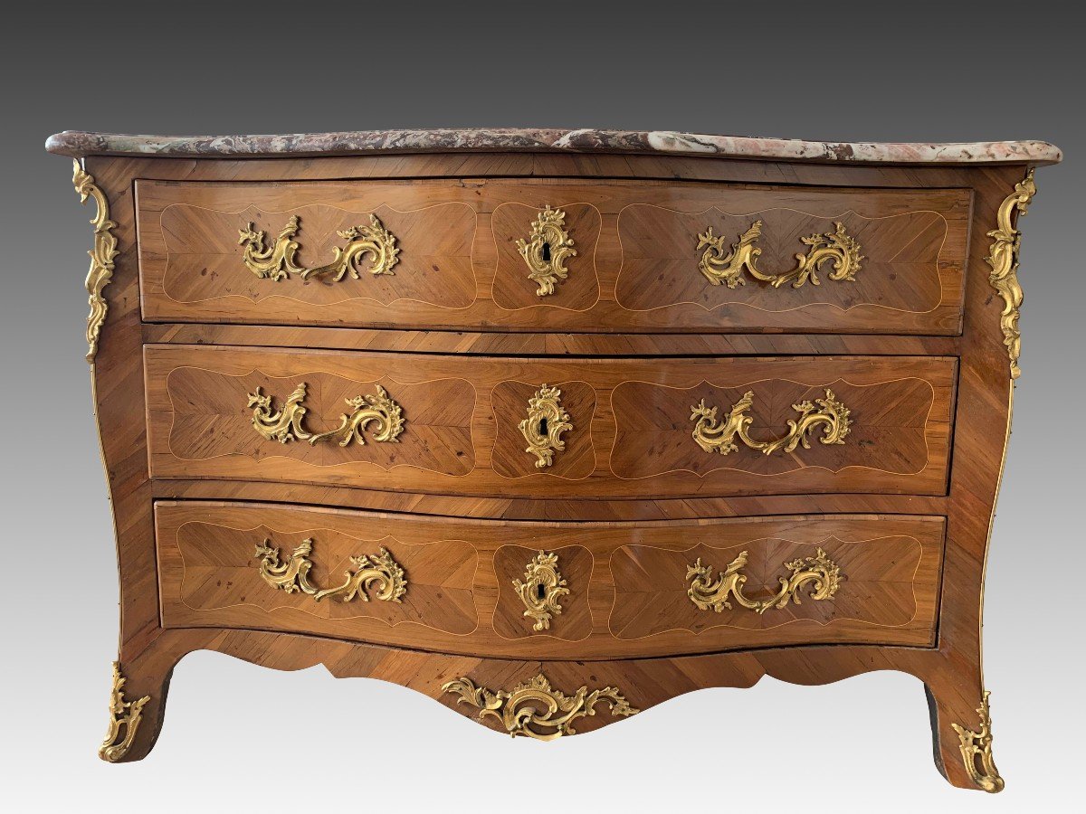 Commode Marquetée Bois Fruitier Epoque Louis XV  - Lyon-photo-5