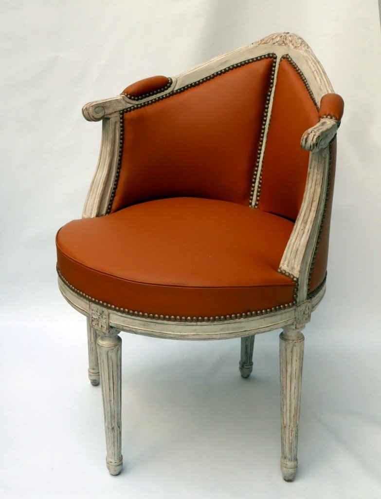 Armchair Lacquered Beech Sheathed Leather, Louis XVI Period.