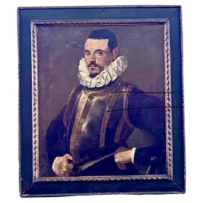 Large Italian Lombard School Old Master Portrait Painting. 18th C. Man In A Ruff-photo-2