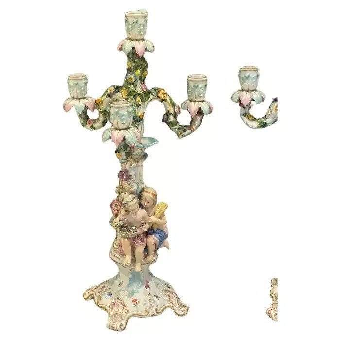 A Large Fine Pair Of Meissen Porcelain Figural Candle Holders Circa 19th Century-photo-3