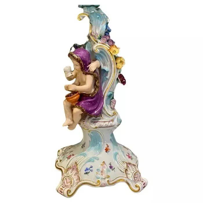 A Large Fine Pair Of Meissen Porcelain Figural Candle Holders Circa 19th Century-photo-3