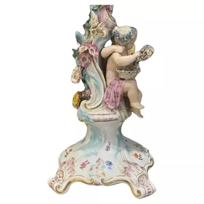 A Large Fine Pair Of Meissen Porcelain Figural Candle Holders Circa 19th Century-photo-4