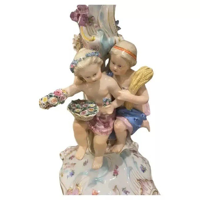 A Large Fine Pair Of Meissen Porcelain Figural Candle Holders Circa 19th Century-photo-6