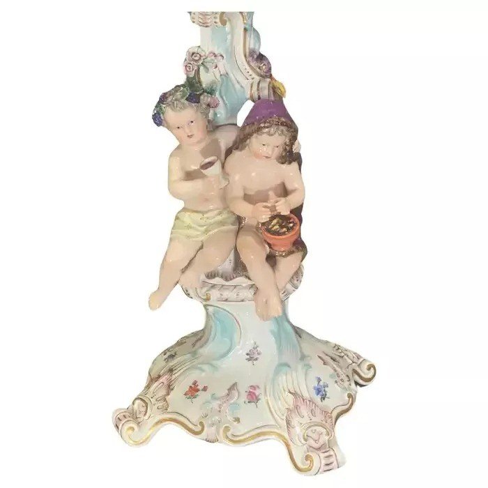 A Large Fine Pair Of Meissen Porcelain Figural Candle Holders Circa 19th Century-photo-7