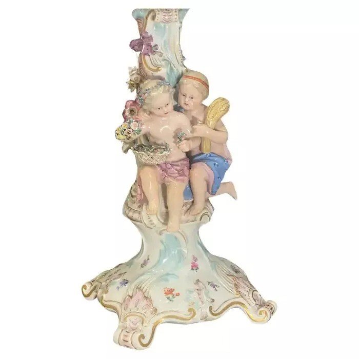 A Large Fine Pair Of Meissen Porcelain Figural Candle Holders Circa 19th Century-photo-8