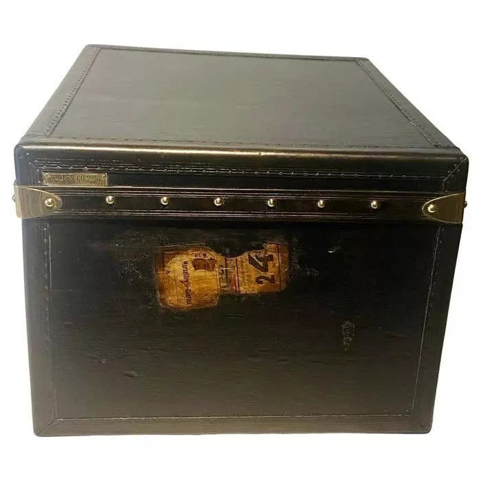 Antique Early-20th Century Black Goyard Hat Trunk French Circa 1920's-photo-4