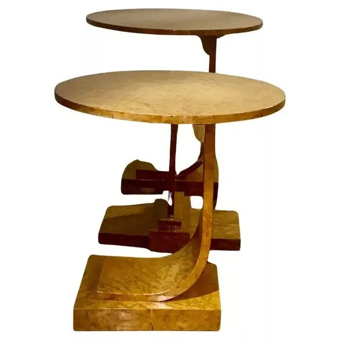 Rare Nest De Tables Art Déco En érable Blond à œil De Perdrix Par Epstein, Circa 1930-photo-2