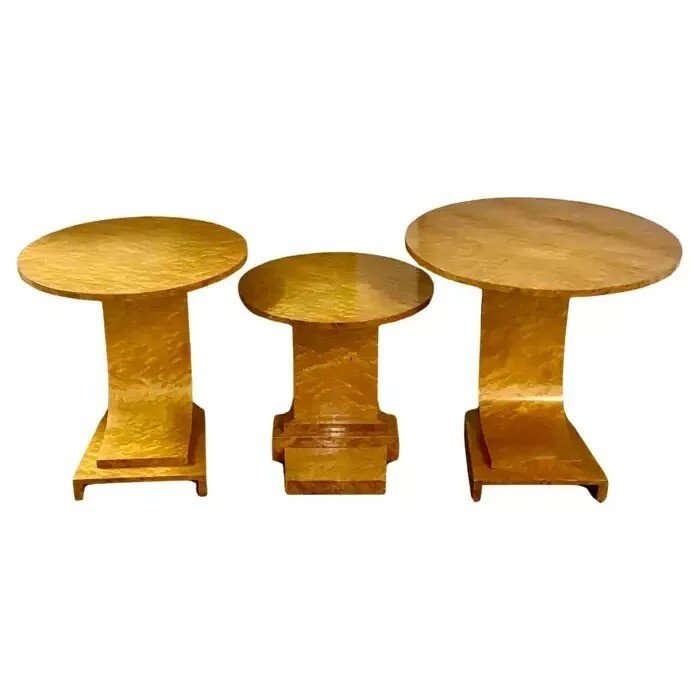 Rare Nest De Tables Art Déco En érable Blond à œil De Perdrix Par Epstein, Circa 1930-photo-3