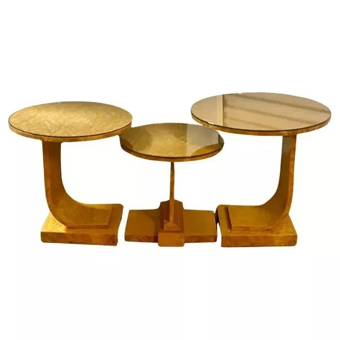 Rare Nest De Tables Art Déco En érable Blond à œil De Perdrix Par Epstein, Circa 1930-photo-4