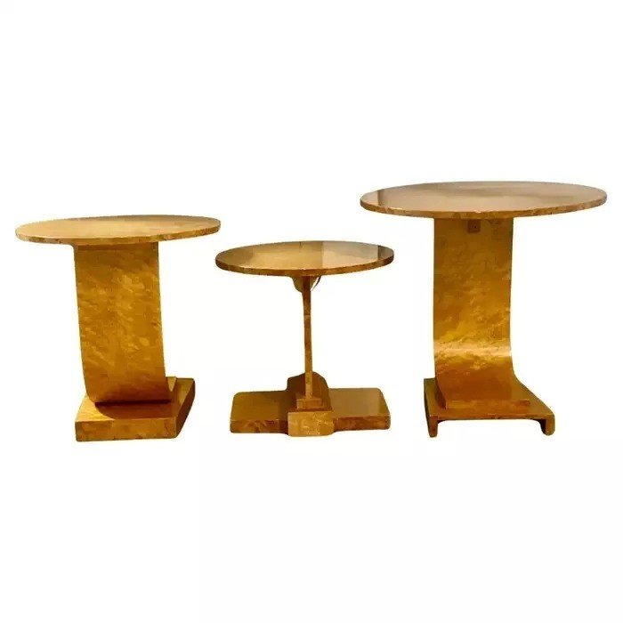 Rare Nest De Tables Art Déco En érable Blond à œil De Perdrix Par Epstein, Circa 1930-photo-1