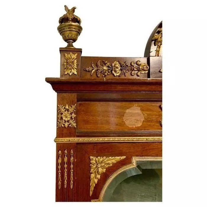 Vitrine En Bronze Doré, Mahogany Et Parqueterie Française Sur Pied-photo-3