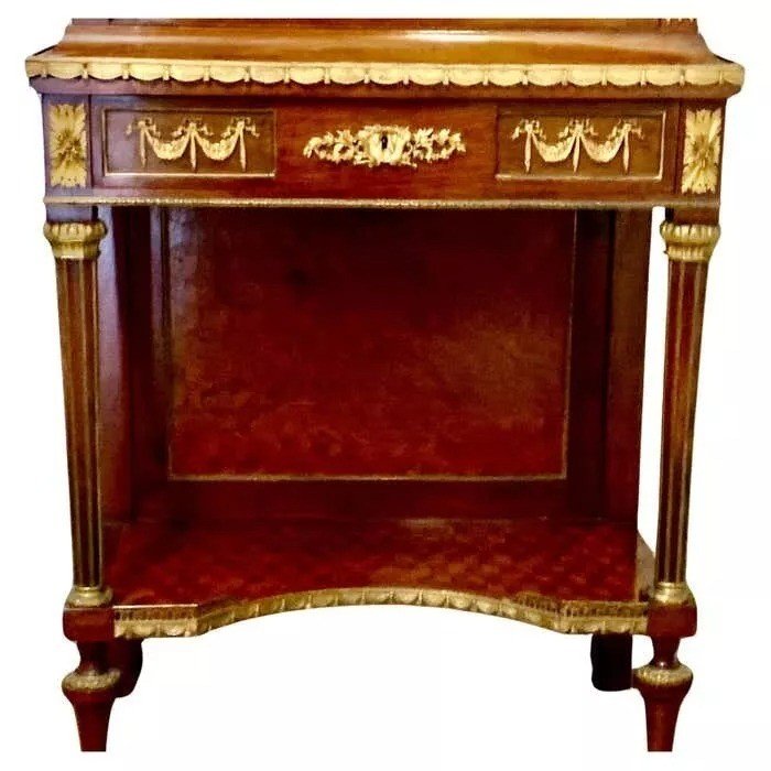 Vitrine En Bronze Doré, Mahogany Et Parqueterie Française Sur Pied-photo-4