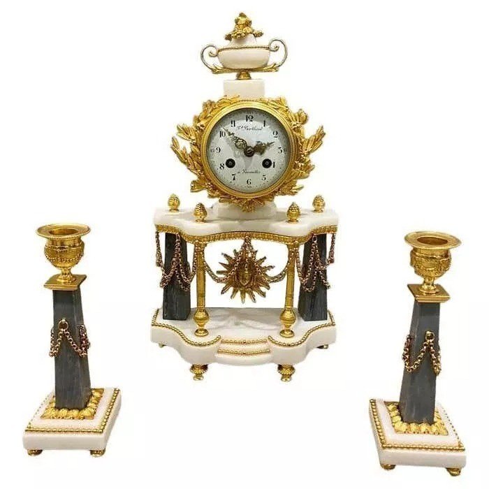 Ferdinand Berthoud. Louis XVI Ormolu Mounted Marble 3 Piece Clock Set 1770