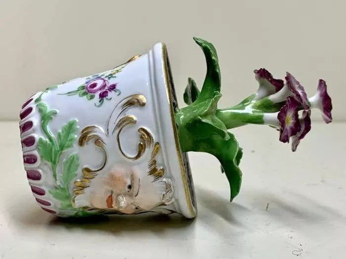 Rare Plante Fleurie En Baignoire En Porcelaine Meissen Marcolini, Circa 1780-photo-3