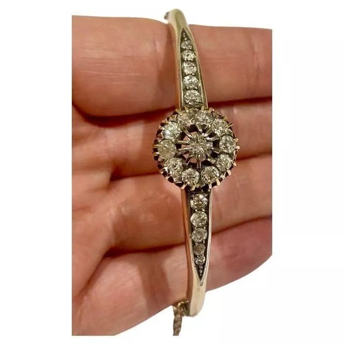 An Antique Victorian Gold And Old Cut Diamond Cluster Bangle Circa 1880-photo-4