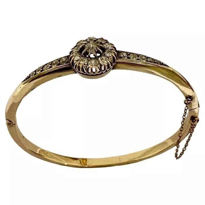 An Antique Victorian Gold And Old Cut Diamond Cluster Bangle Circa 1880-photo-4