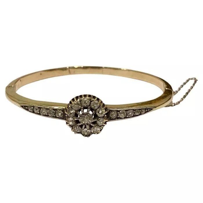 An Antique Victorian Gold And Old Cut Diamond Cluster Bangle Circa 1880-photo-5