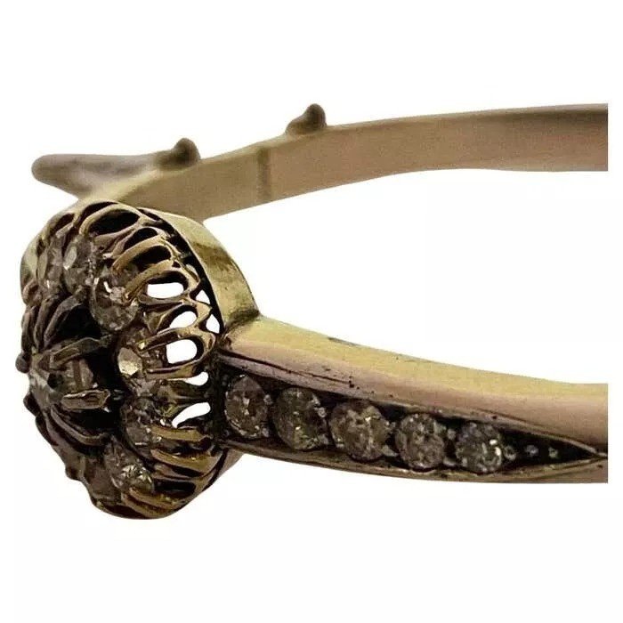 An Antique Victorian Gold And Old Cut Diamond Cluster Bangle Circa 1880-photo-6