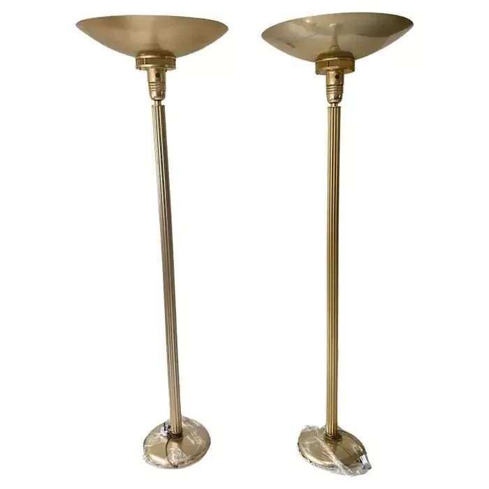 A Pair Of Art Deco Floor Lamps Large Dish Uplighters Circa 1920's Torchiers