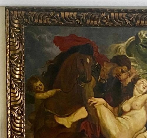 Antique 19th Century Oil Painting After Rubens "rape Of Daughters Of Leucippus"-photo-3