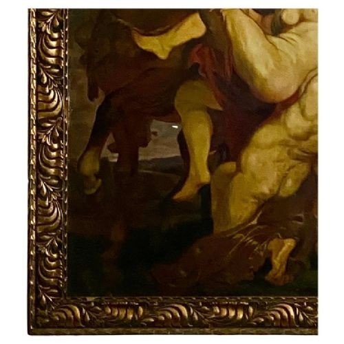 Antique 19th Century Oil Painting After Rubens "rape Of Daughters Of Leucippus"-photo-1