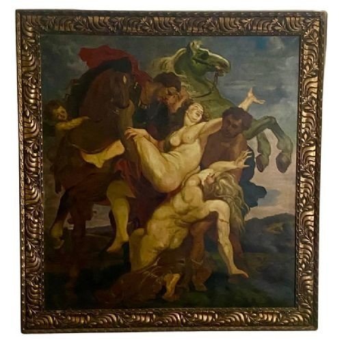 Antique 19th Century Oil Painting After Rubens "rape Of Daughters Of Leucippus"