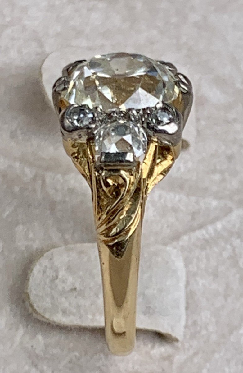 Victorian 3.6 Ct Old European Cut Diamond Ring In 18k Yellow Gold-photo-2