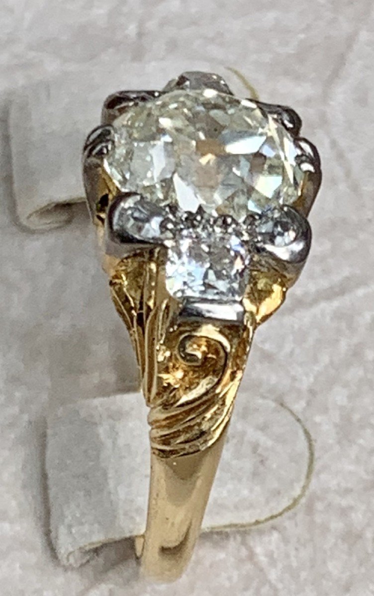 Victorian 3.6 Ct Old European Cut Diamond Ring In 18k Yellow Gold-photo-6