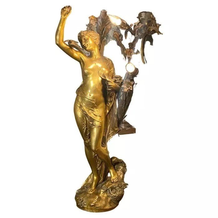 A Huge Impressive Art Nouveau Bronze Figural Lady Lamp Signed Henri Honore Ple