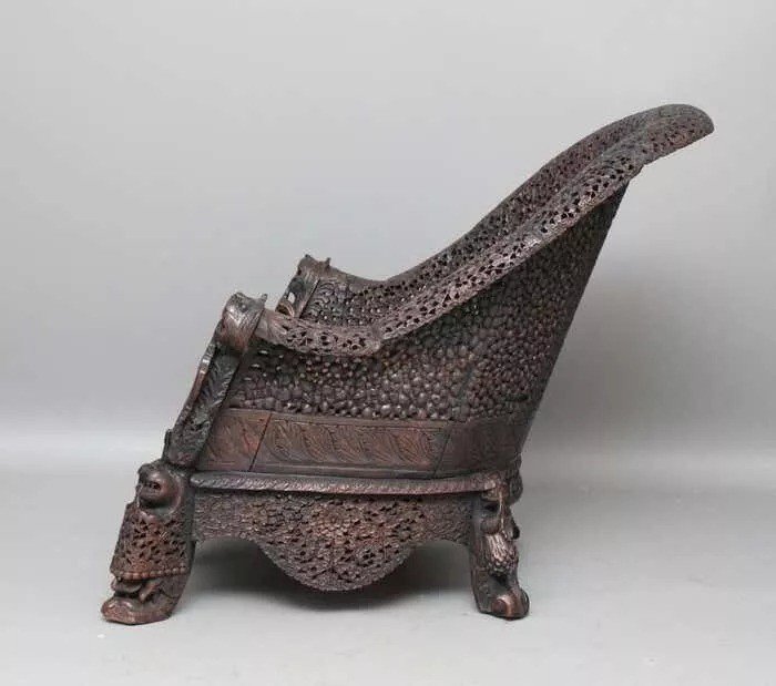 Antique Anglo Indian/ Burmese Chair Profusely Hand Carved Decoration 19th C-photo-1