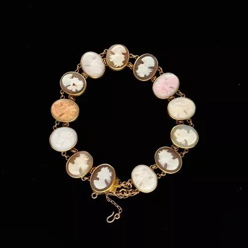 Bracelet Antique En Or 15 Ct Avec Camées, époque Victorienne