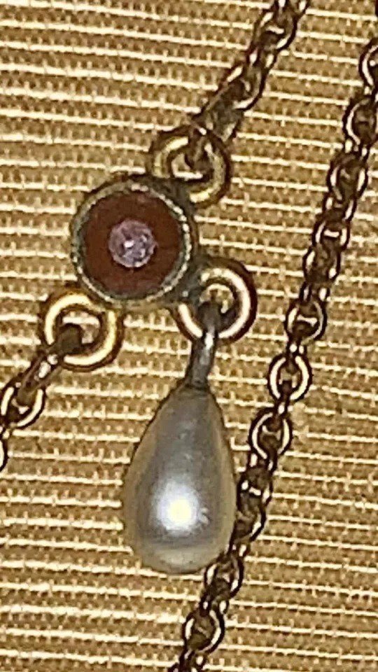 Collier Ancien Lavallière Victorienne En Grenat Et Perles, Or 9ct-photo-2