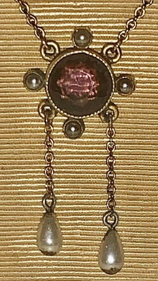 Collier Ancien Lavallière Victorienne En Grenat Et Perles, Or 9ct-photo-3