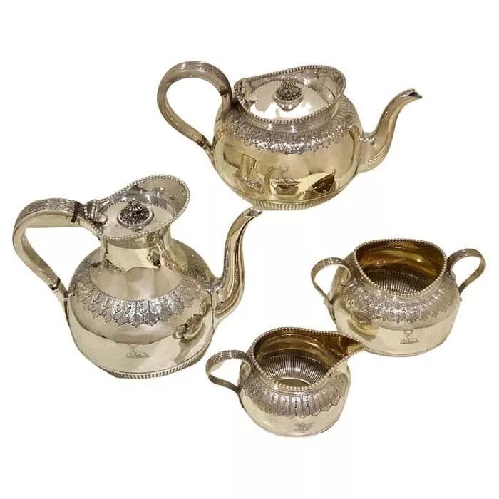 Service à Thé Et Café En Argent Sterling Victorien, Quatre Pièces, Londres 1883-photo-2