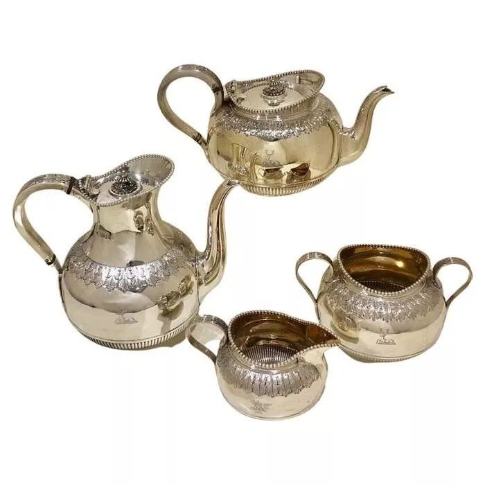 Service à Thé Et Café En Argent Sterling Victorien, Quatre Pièces, Londres 1883