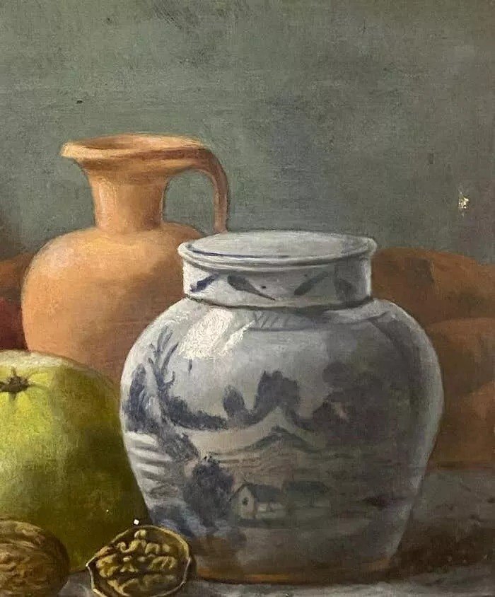 E. Cremer Still Life Painting Of Fruit A Chinese Ginger Jar, Etc Antique C 1881-photo-4